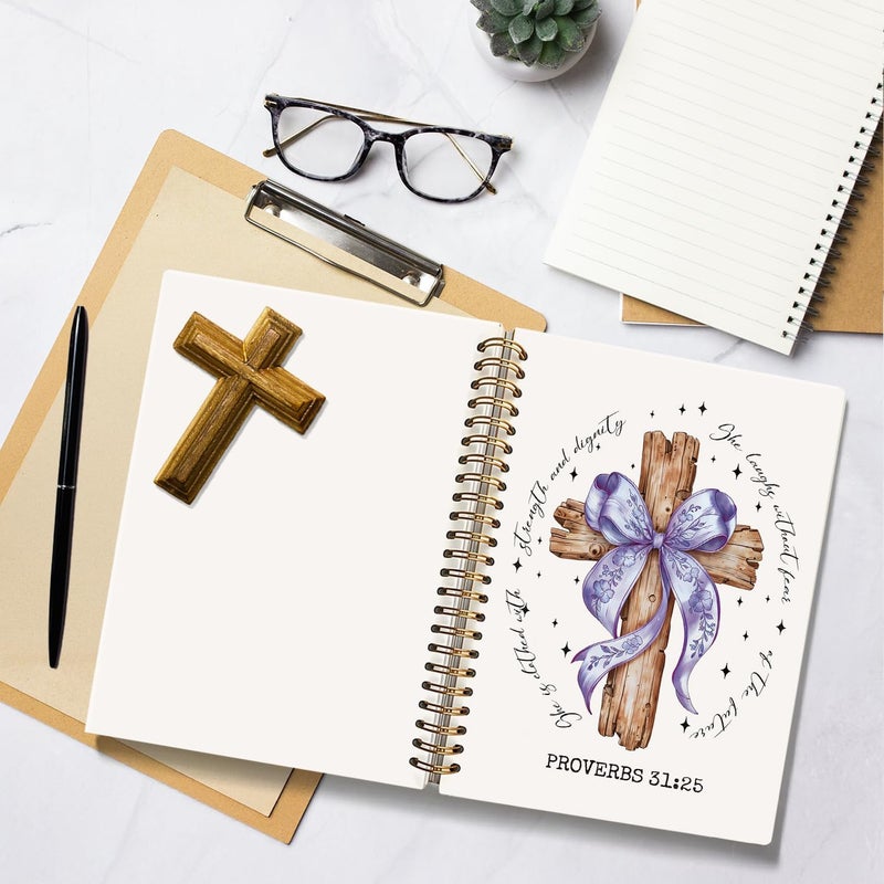 WLIANG Coquette Purple Bow Spiral Bible Notebook, Bible Study Journal, Church Notes Notebook for Note Taking, Christian Gifts for Women Girls, Proverbs 31 & Bible Study Supplies 5.5 x 8.3 - Image 5